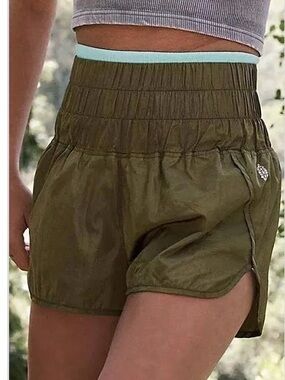 Free People Olive High-Rise Athletic Shorts with Waistband The Way Home Shorts